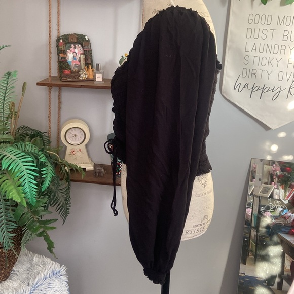 Forever 21 2X Black Crop Balloon Sleeve Top Shirt Cinch Front Plus Size - Picture 4 of 9